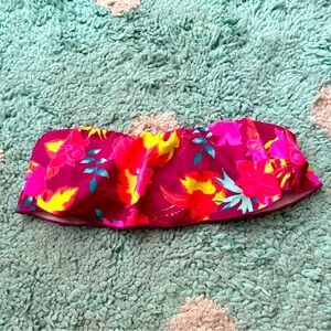 HURLEY Bikini Top Swim Flutter Floral Hot Pink Fuchsia XS Bandeau Strapless